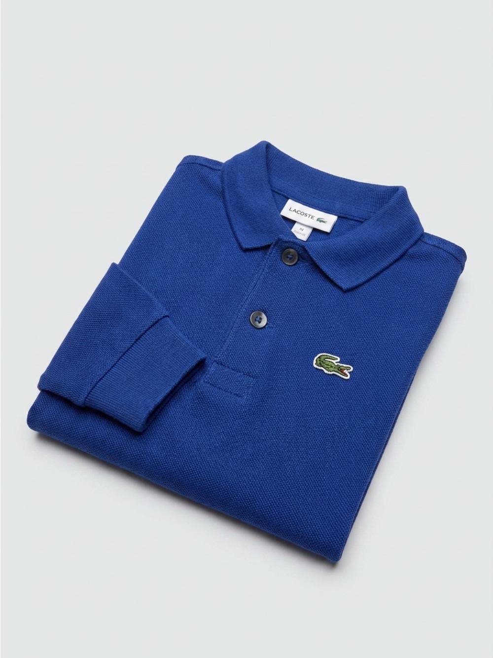 LACOSTE Size 4 Piqué Long Sleeve Polo Blue